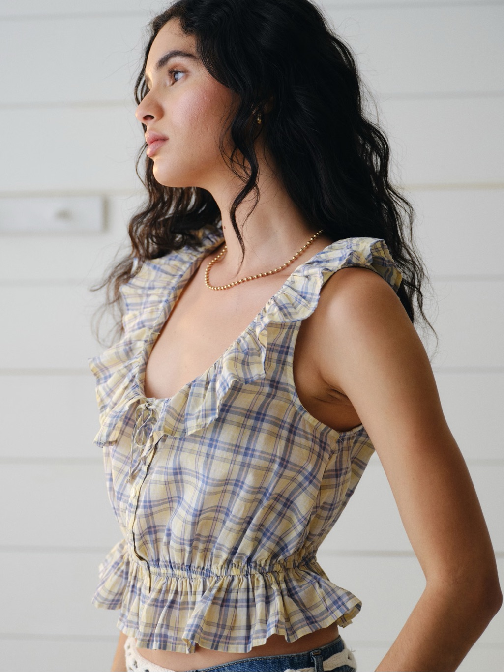 Abercrombie & Fitch Yellow And Blue Plaid Scoop Neck Tank
